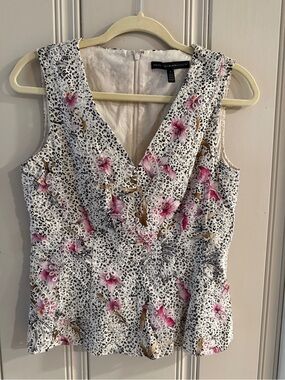White House Black Market Floral Eyelet Peplum Top Size 4